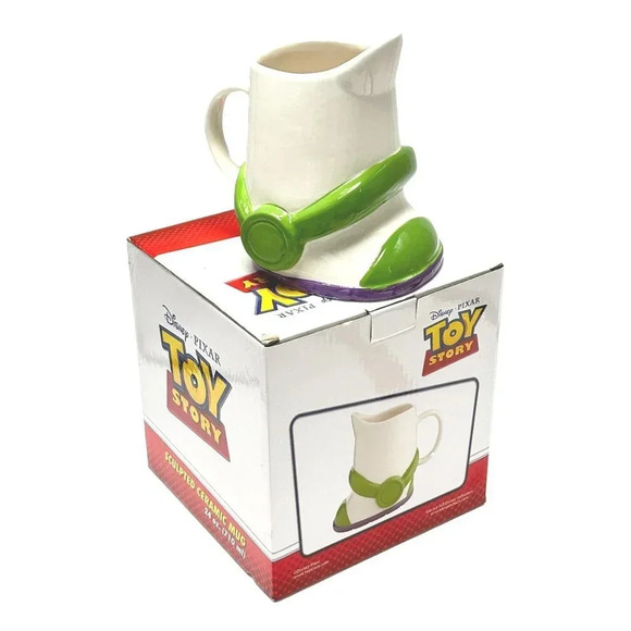 Toy Story Buzz Lightyear Boot Mug 24 oz White Green Ceramic New Disney - Picture 1 of 9